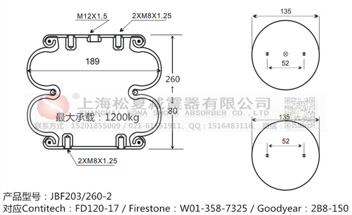 JBF203/260-2橡膠<a href='http://www.sfsjzp.com/' target='_blank'><u>空氣彈簧</u></a>